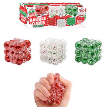 SQUEEZY GLITTER BAUBLE CUBES - CON PURPURINA - SET DE 3 CUBOS - CON RELLENO SUGAR - EN EXPOSITOR (6 SETS)