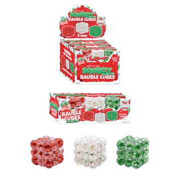SQUEEZY GLITTER BAUBLE CUBES - CON PURPURINA - SET DE 3 CUBOS - CON RELLENO SUGAR - EN EXPOSITOR (6 SETS)