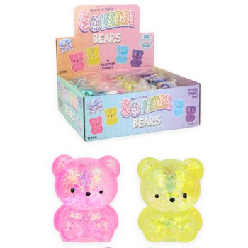 OSOS SQUEEZE - CON RELLENO DE AZ&Uacute;CAR - COLORES MIX EN EXPOSITOR (12 uds.)
