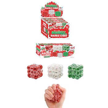 SQUEEZY GLITTER BAUBLE CUBES - CON PURPURINA - SET DE 3 CUBOS - CON RELLENO SUGAR - EN EXPOSITOR (6 SETS)