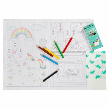 PACK HOSTELER&Iacute;A COMPLETO UNICORNIO - 48x Sets de l&aacute;pices + 100x L&aacute;minas para colorear + 100x Servilletas (248 uds.)