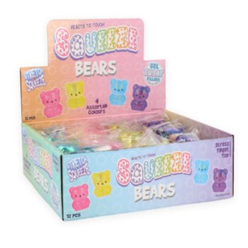 OSOS SQUEEZE - CON RELLENO DE AZ&Uacute;CAR - COLORES MIX EN EXPOSITOR (12 uds.)