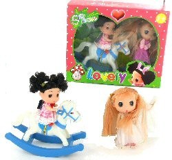 Set de 2 Muñecas con Caballo de Madera